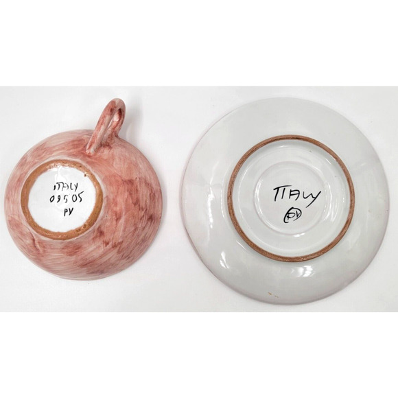 Peasant Village Pottery Hand Painted Cup & Saucer Watermelon Italy 09505 PV - Picture 7 of 9